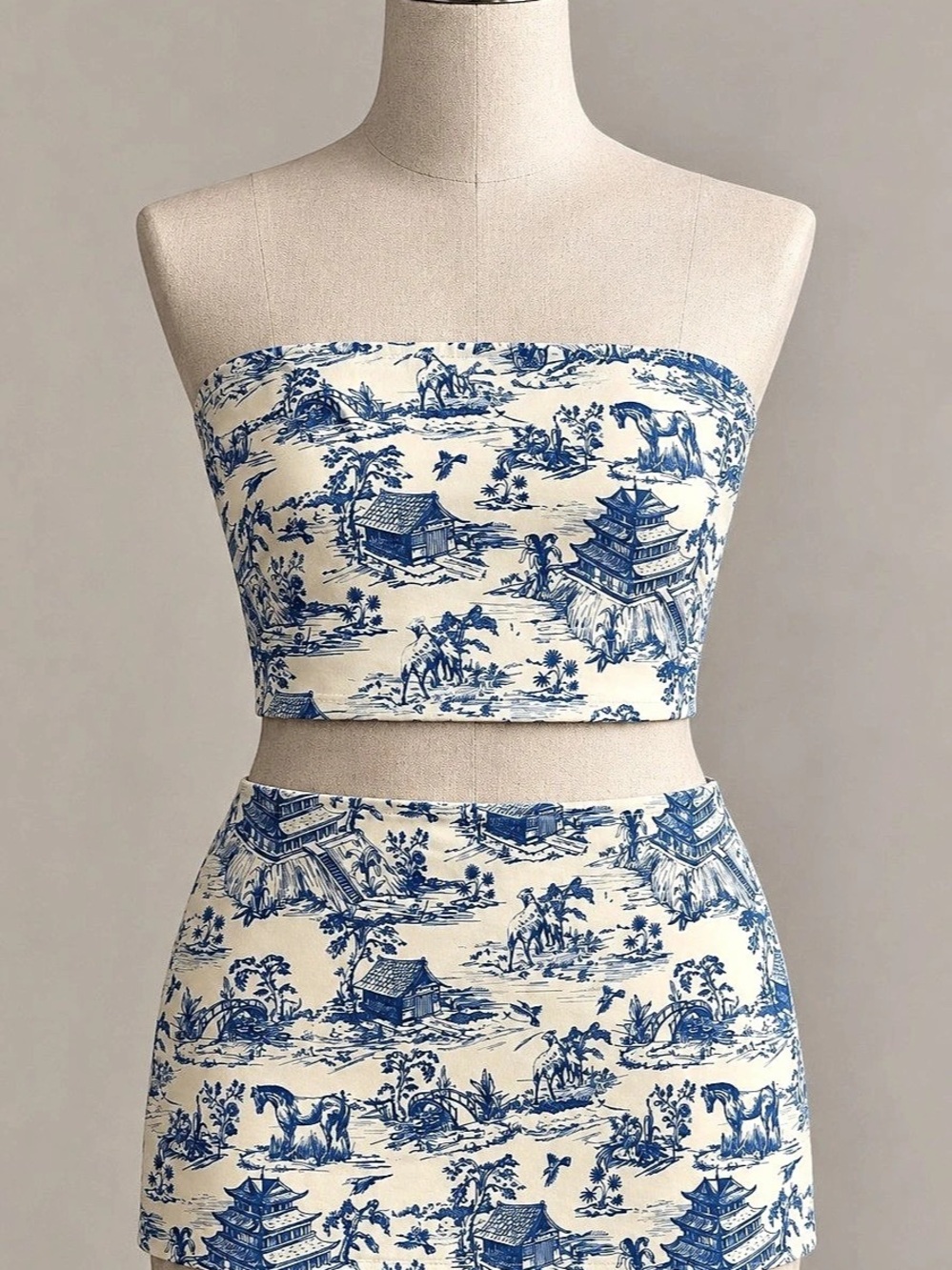 Edikted Blue & Cream Toile Two-Piece Set Like New